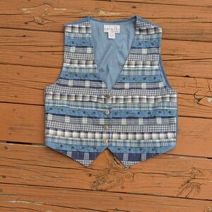 Blue Plaid Button-Up Vest